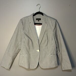 Talbots Women's 14 Black White Gingham Check Blazer Cotton Spandex Lined Jacket